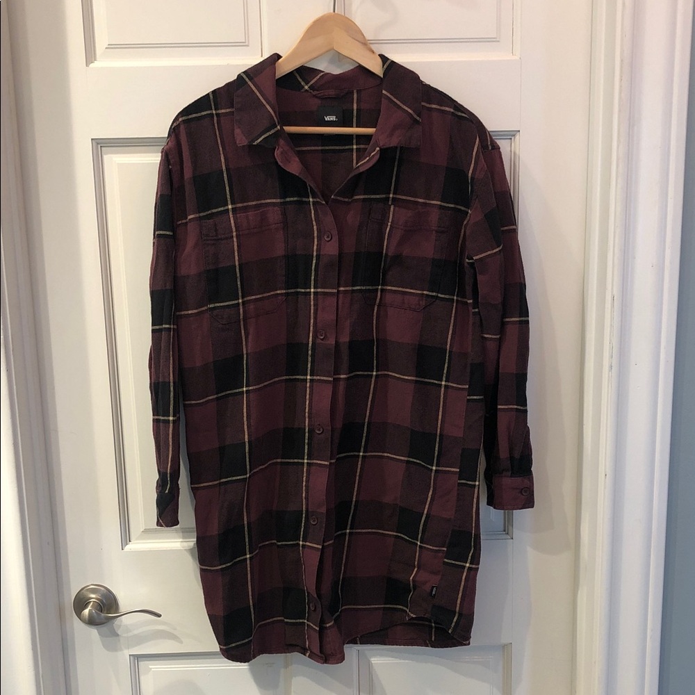 Vans Plaid Shirt Dress - Burgundy and Black